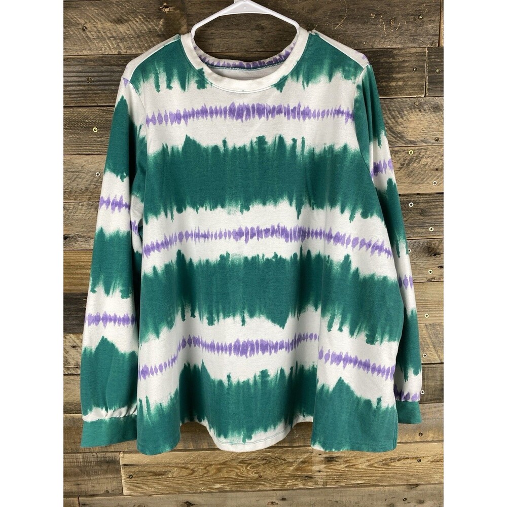 Anybody Women Plus Sz 2X  Tie Dye Long Sleeve Stretchy Top Slitted Sides